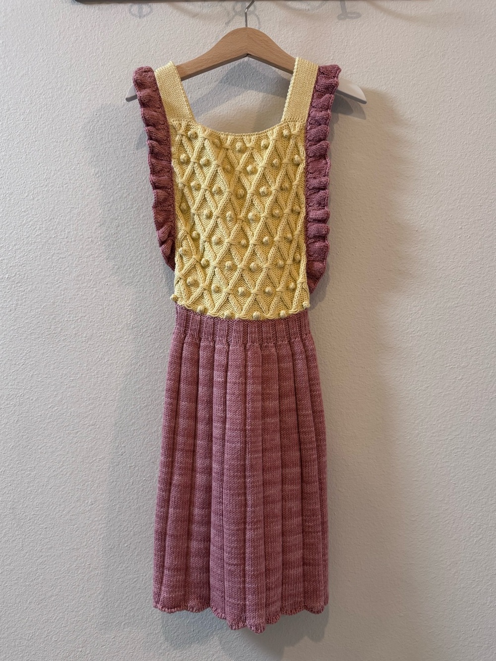 NWOT 8-9 yr Misha & Puff Rose Blush Diamond Popcorn Pinafore Knit Dress! 🍿
